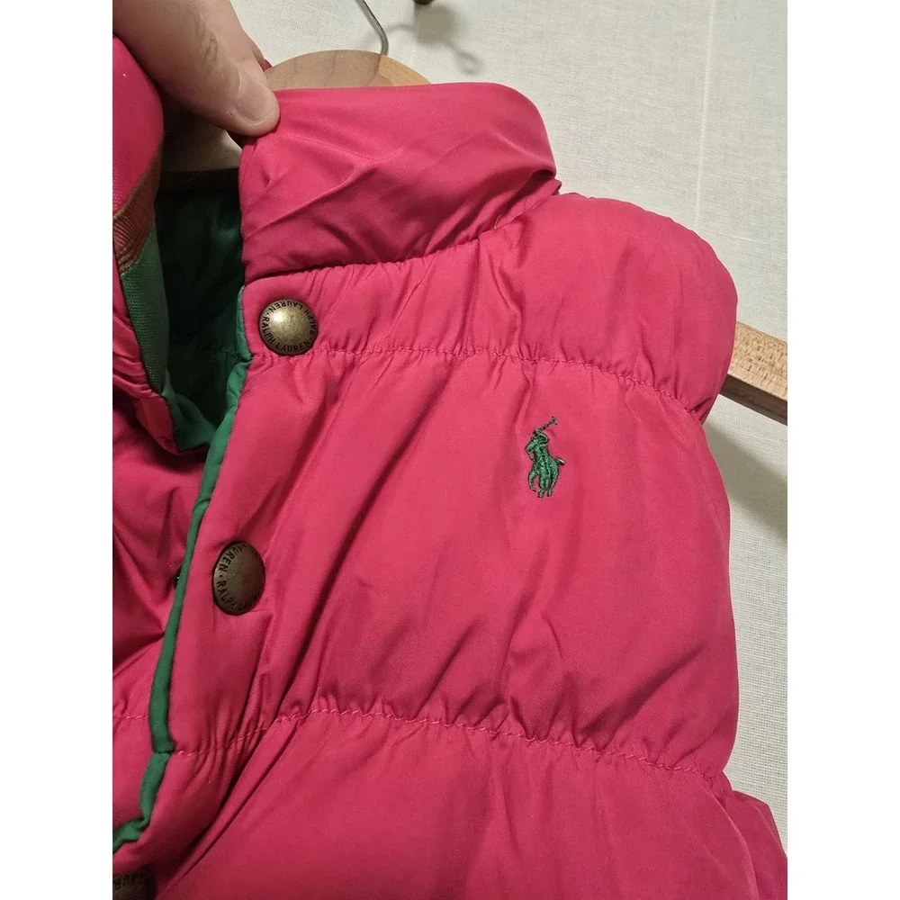 Polo Ralph Lauren Girls Down Puffer Vest Size 6 Pink Green